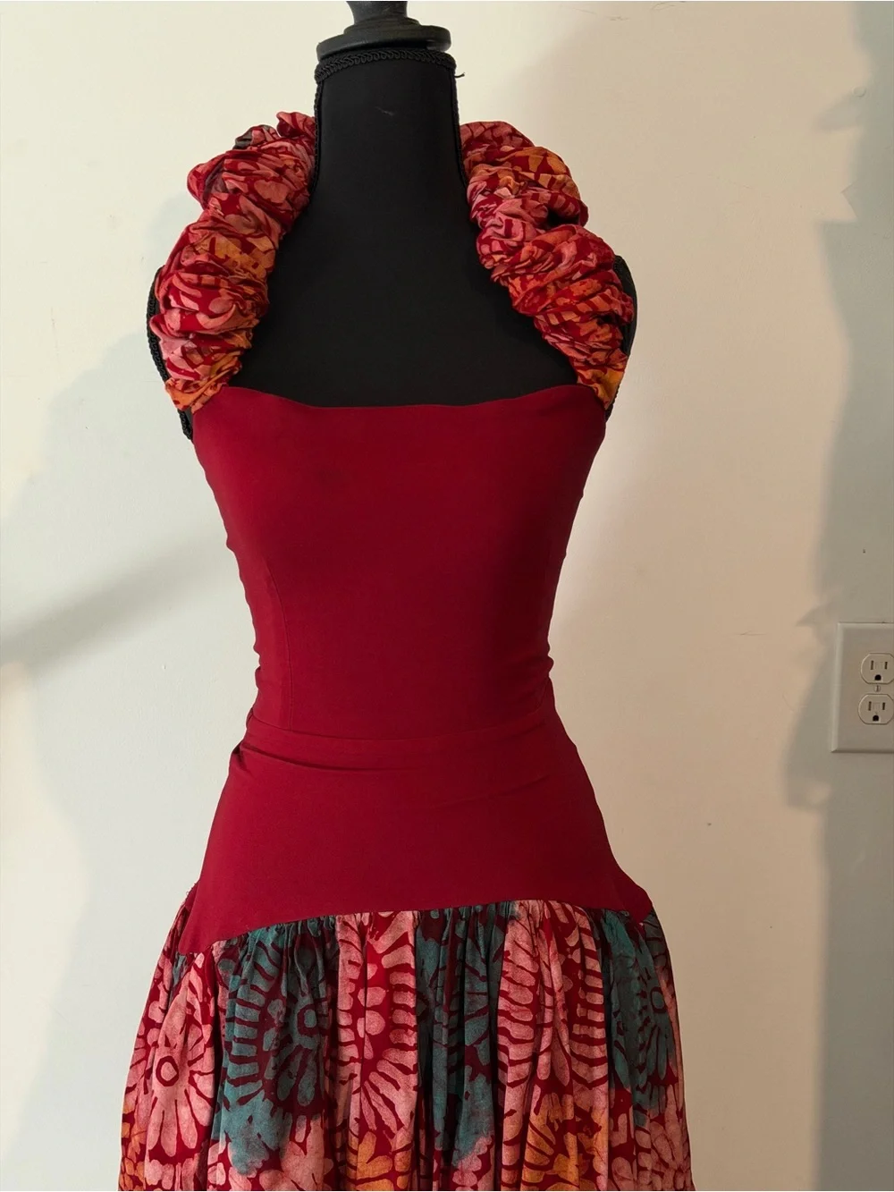 Women African Red Halter Adire Crepe Dress